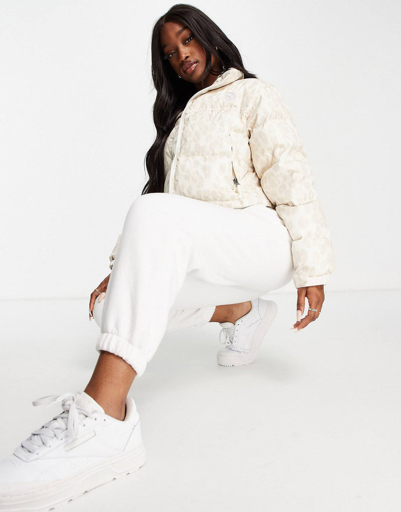 The North Face Nuptse cropped printed jacket in cream