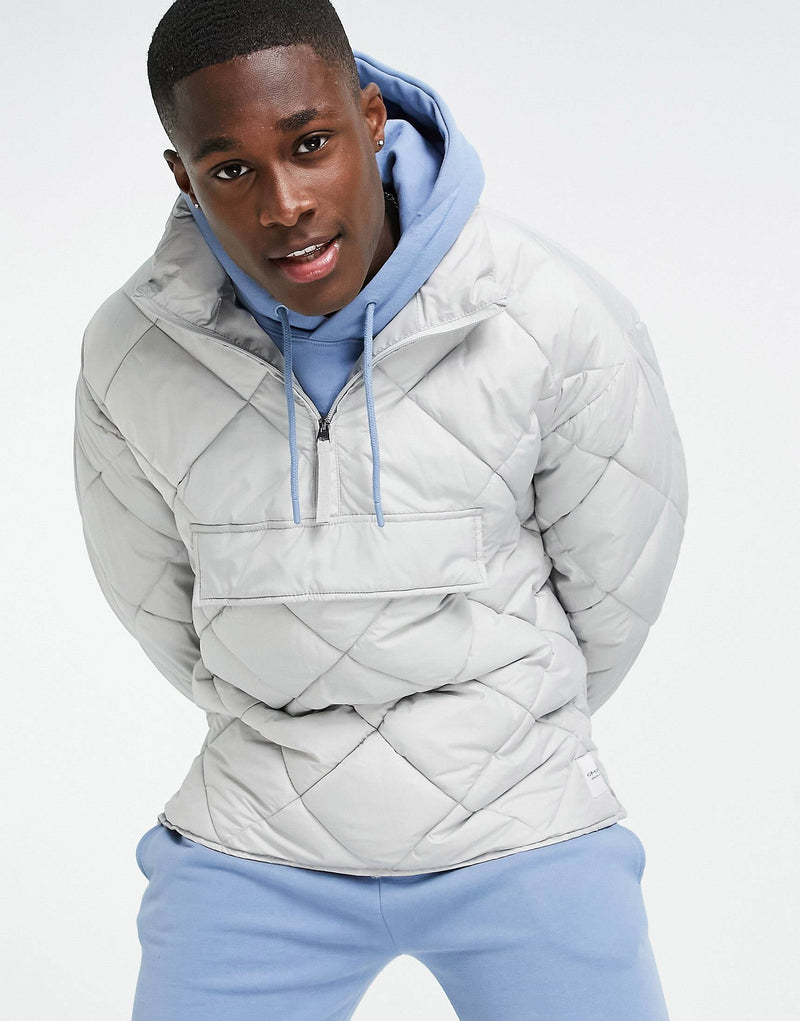 Topman recycled quilted funnel neck jacket in grey