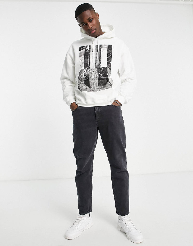 Topman oversized hoodie with photographic city print in white WHITE SIZE