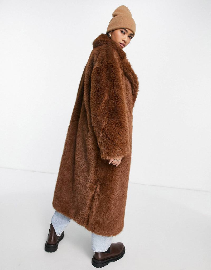 Topshop long fur coat in chocolate