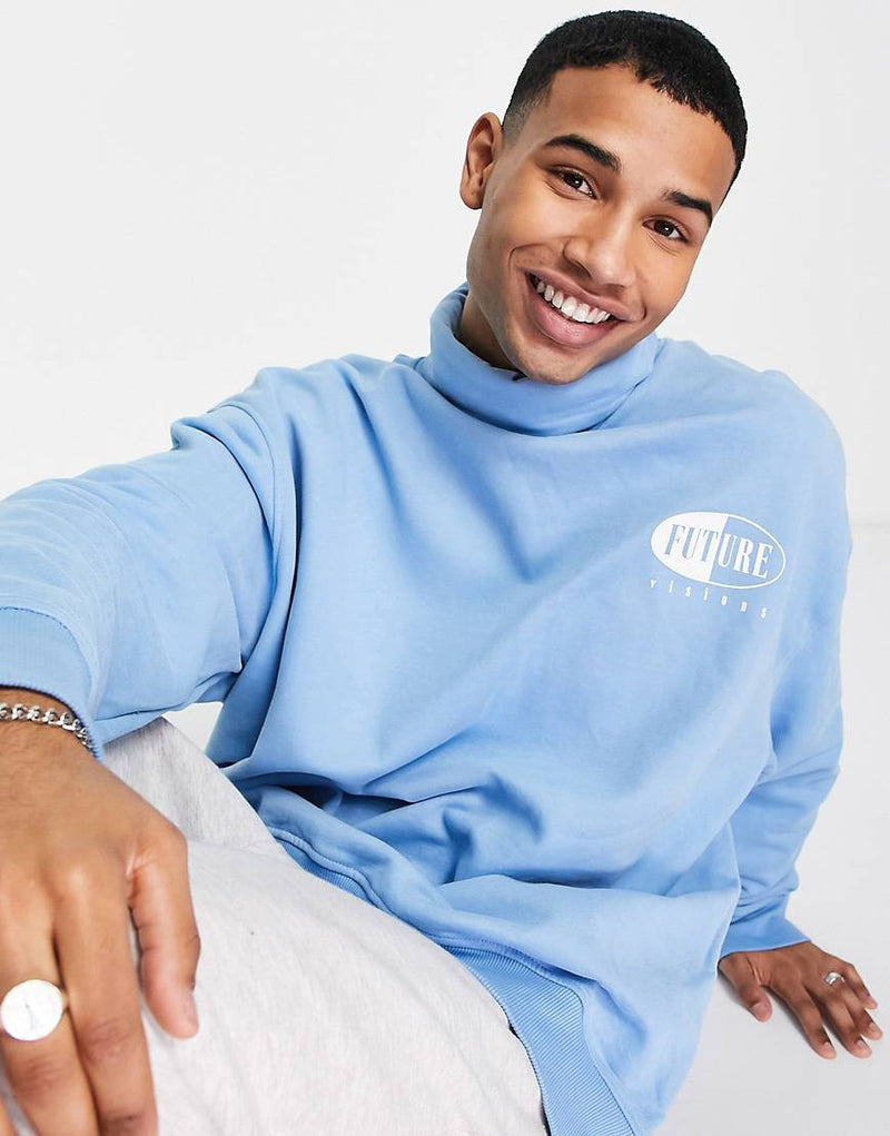 Topman co-ord oversized future roll neck in blue