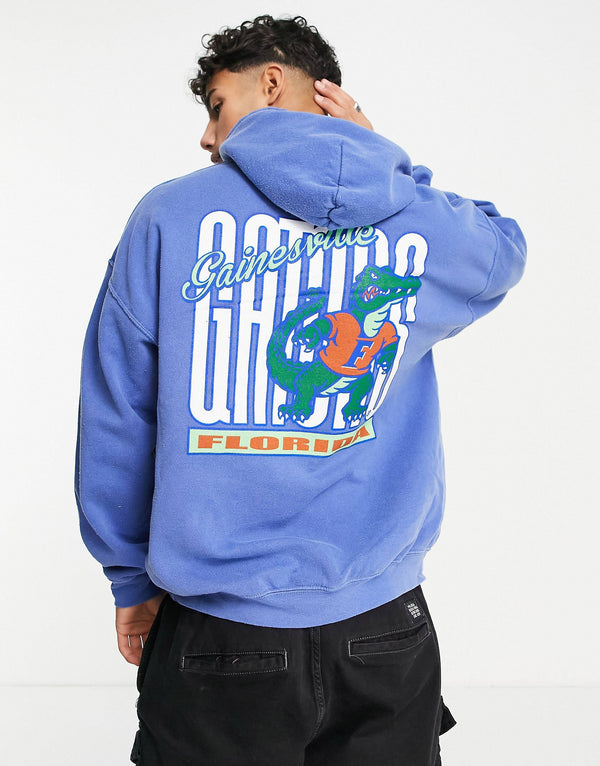 Topman oversized washed Gators print hoodie in blue