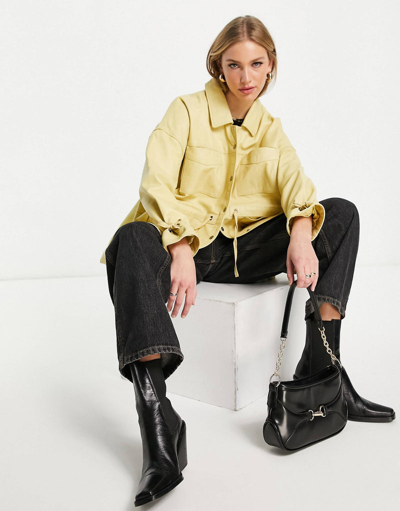 Muubaa Alep drawstring waist leather jacket in butter yellow BUTTER SIZE