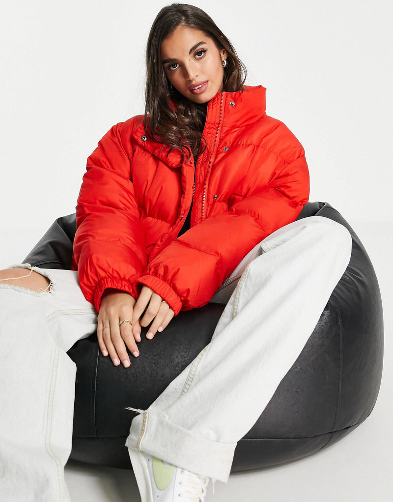 DESIGN oversized recycled puffer jacket in red