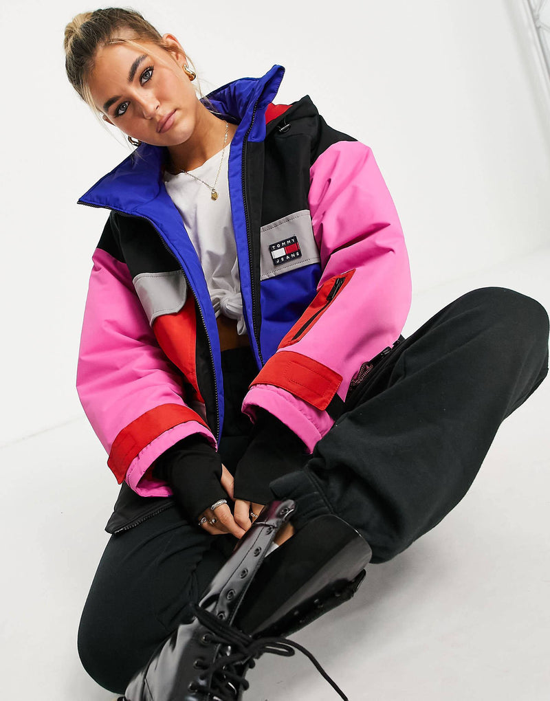 Tommy Jeans colourblock hooded jacket in multi