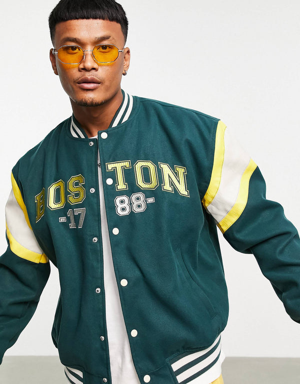 ASOS DESIGN oversized wool mix varsity bomber jacket