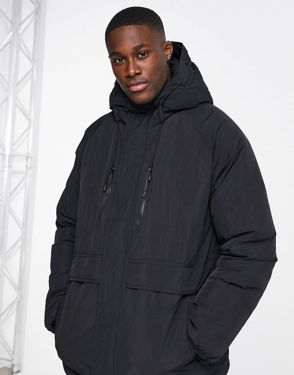 Topman tech short parka in black