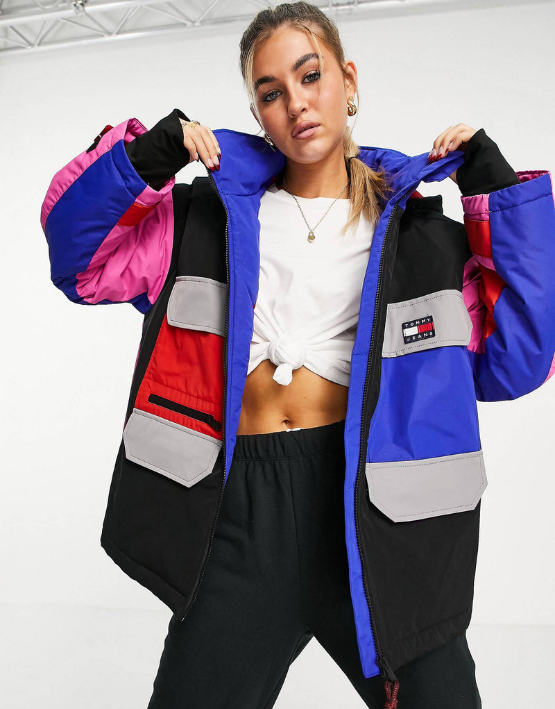 Tommy Jeans colourblock hooded jacket in multi