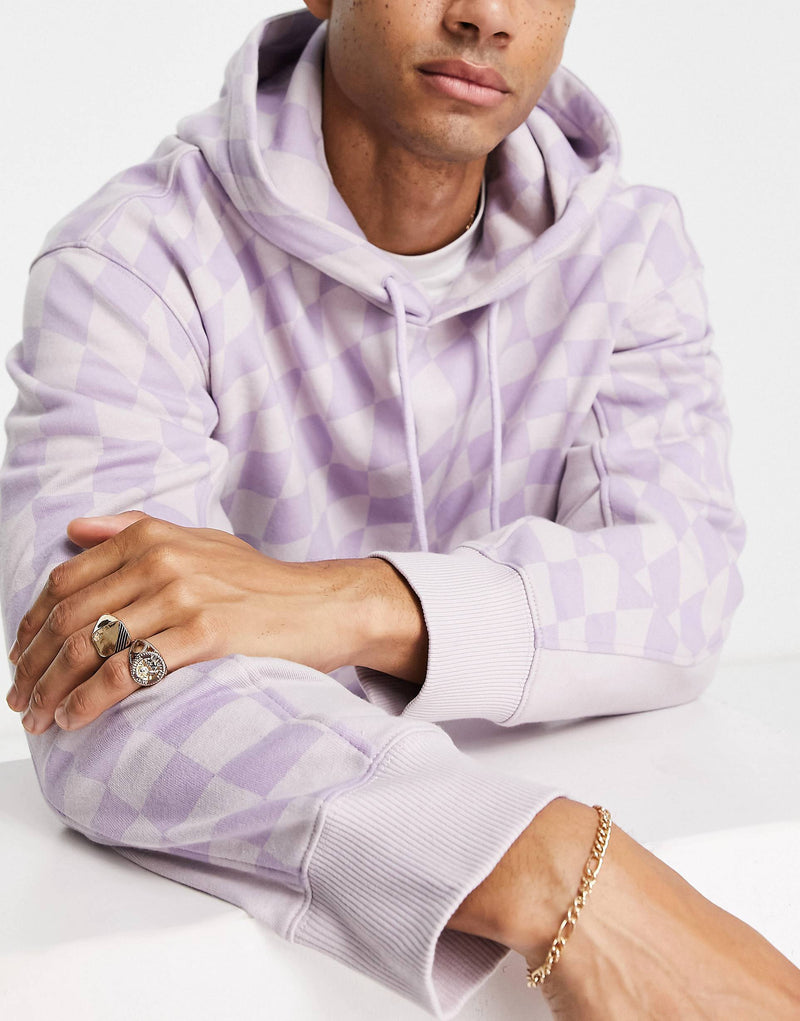 Topman co-ord checkerboard all over print hoodie in lilac