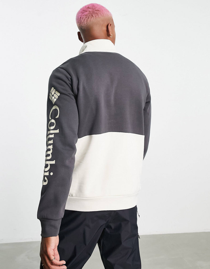 Columbia Lodge Colorblock half zip fleece sweatshirt in black/cream