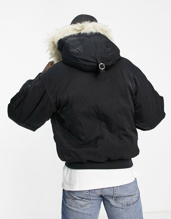 GANT arctic faux fur trim hood bomber jacket in black