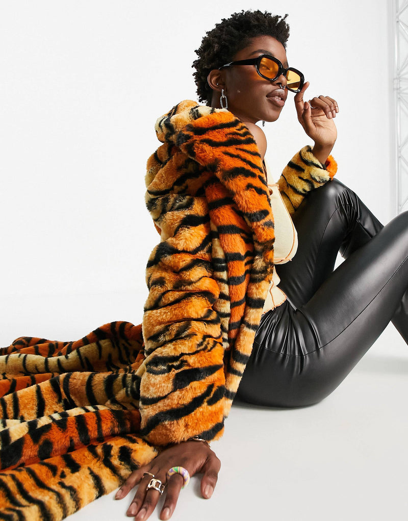 Girlfriend Material maxi coat in tiger faux fur