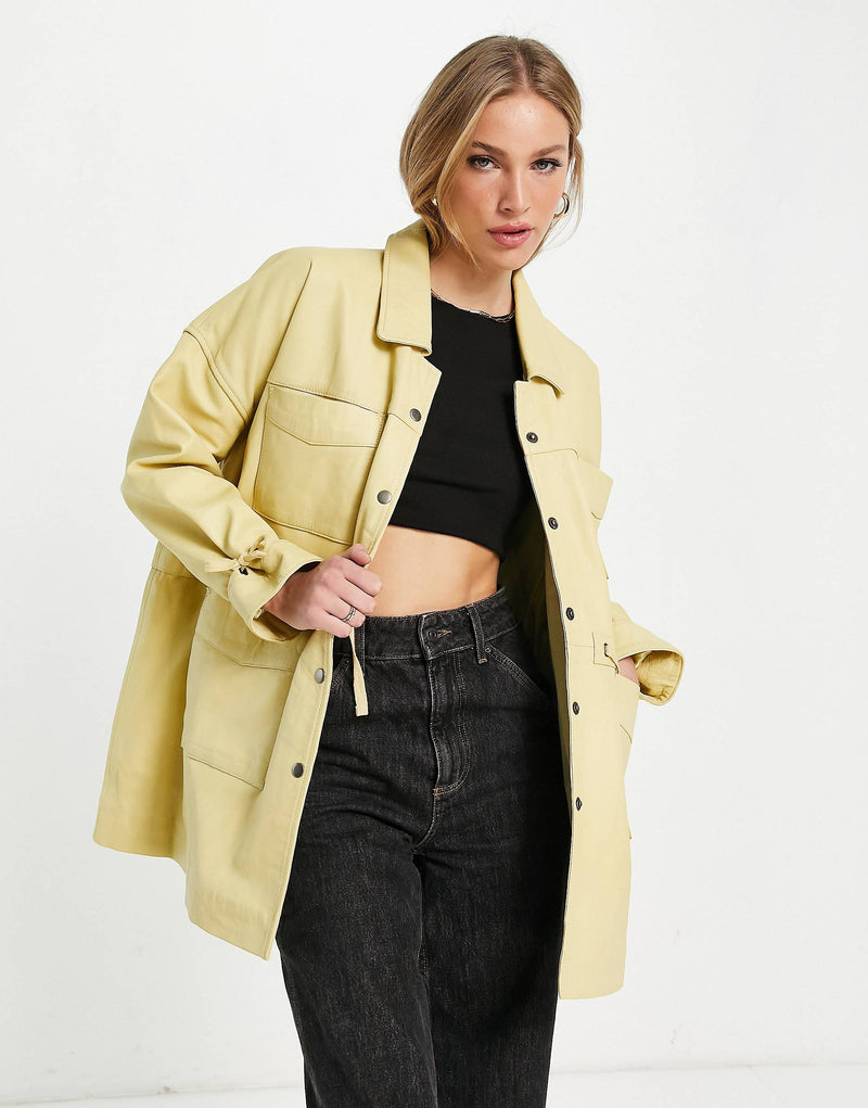 Muubaa Alep drawstring waist leather jacket in butter yellow BUTTER SIZE