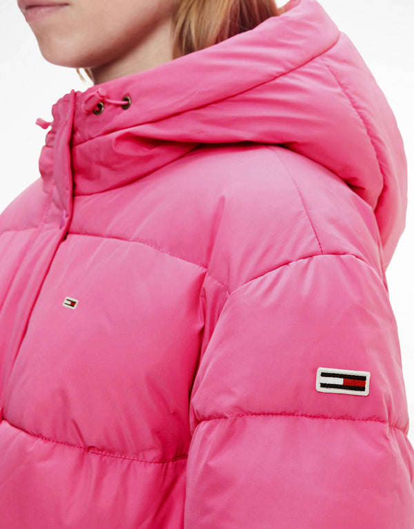 Tommy Jeans belted hooded padded jacket in pink