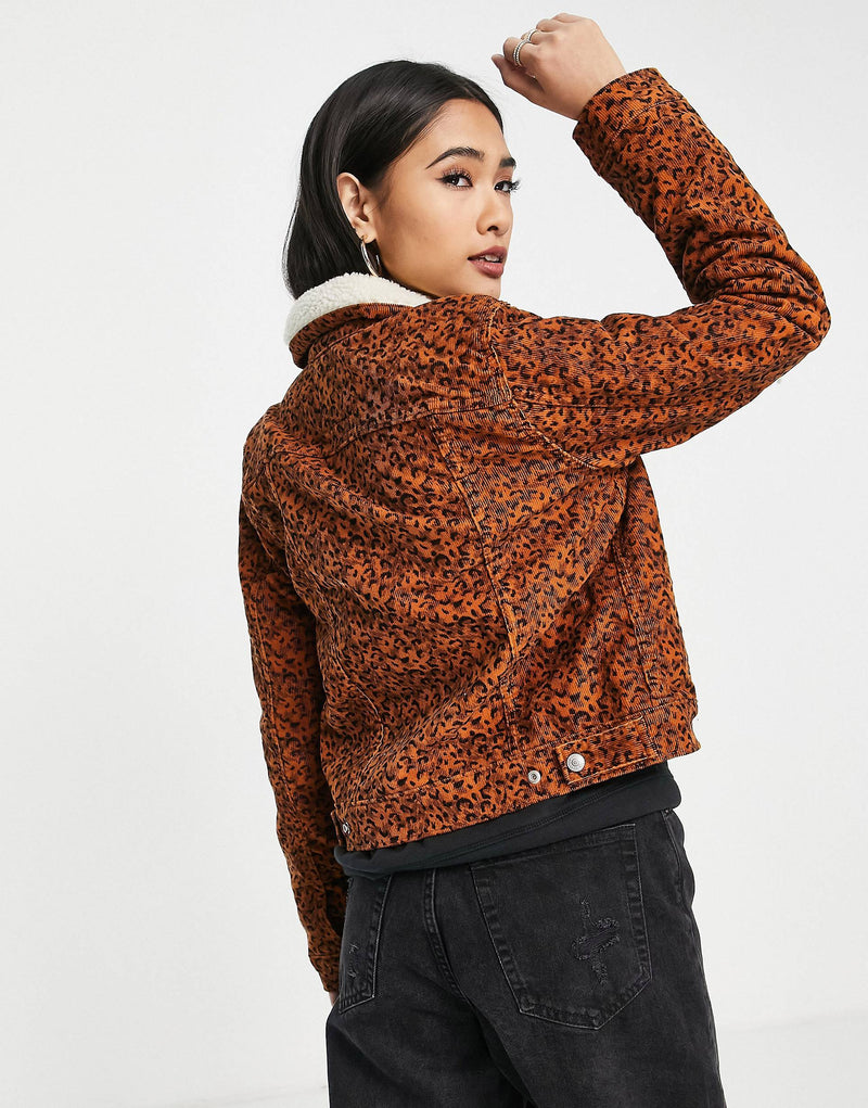 Levi's sherpa collar denim jacket in leopard print