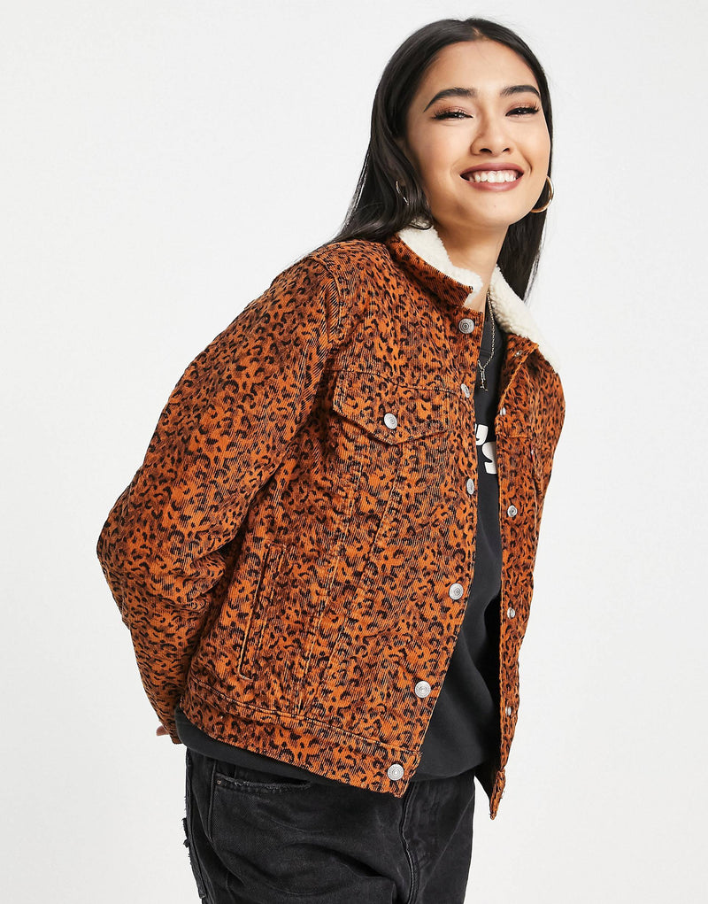 Levi's sherpa collar denim jacket in leopard print