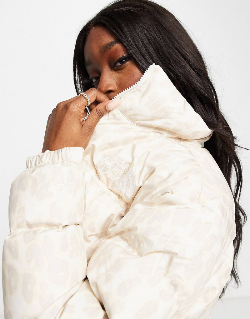 The North Face Nuptse cropped printed jacket in cream