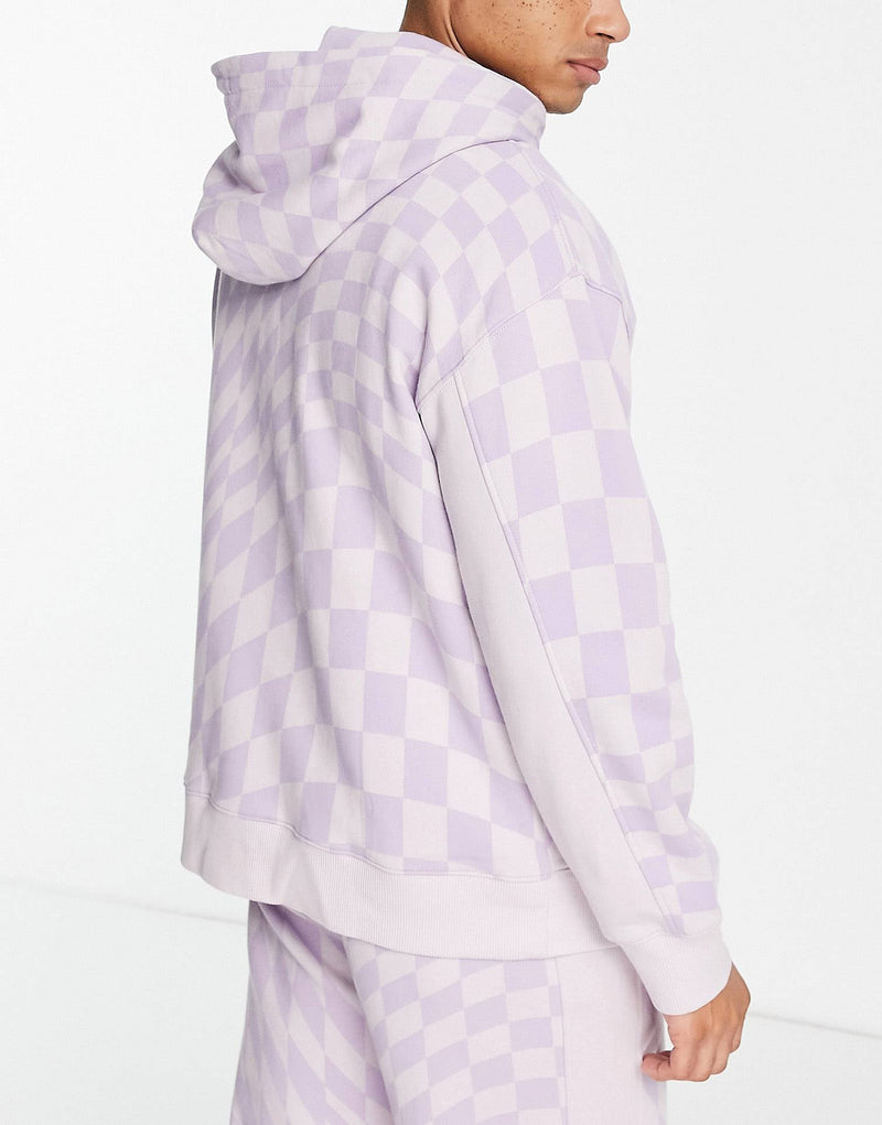 Topman co-ord checkerboard all over print hoodie in lilac