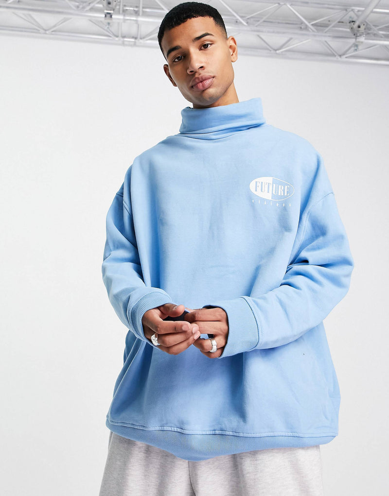 Topman co-ord oversized future roll neck in blue