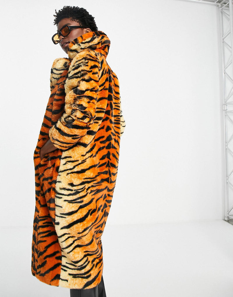 Girlfriend Material maxi coat in tiger faux fur