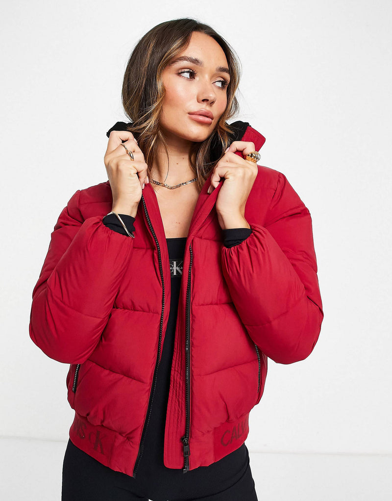 Calvin Klein Jeans logo trim puffer jacket in red