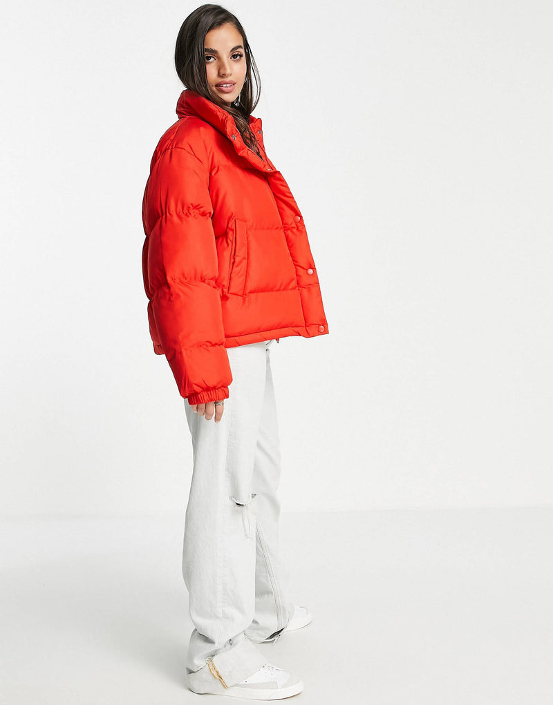 DESIGN oversized recycled puffer jacket in red