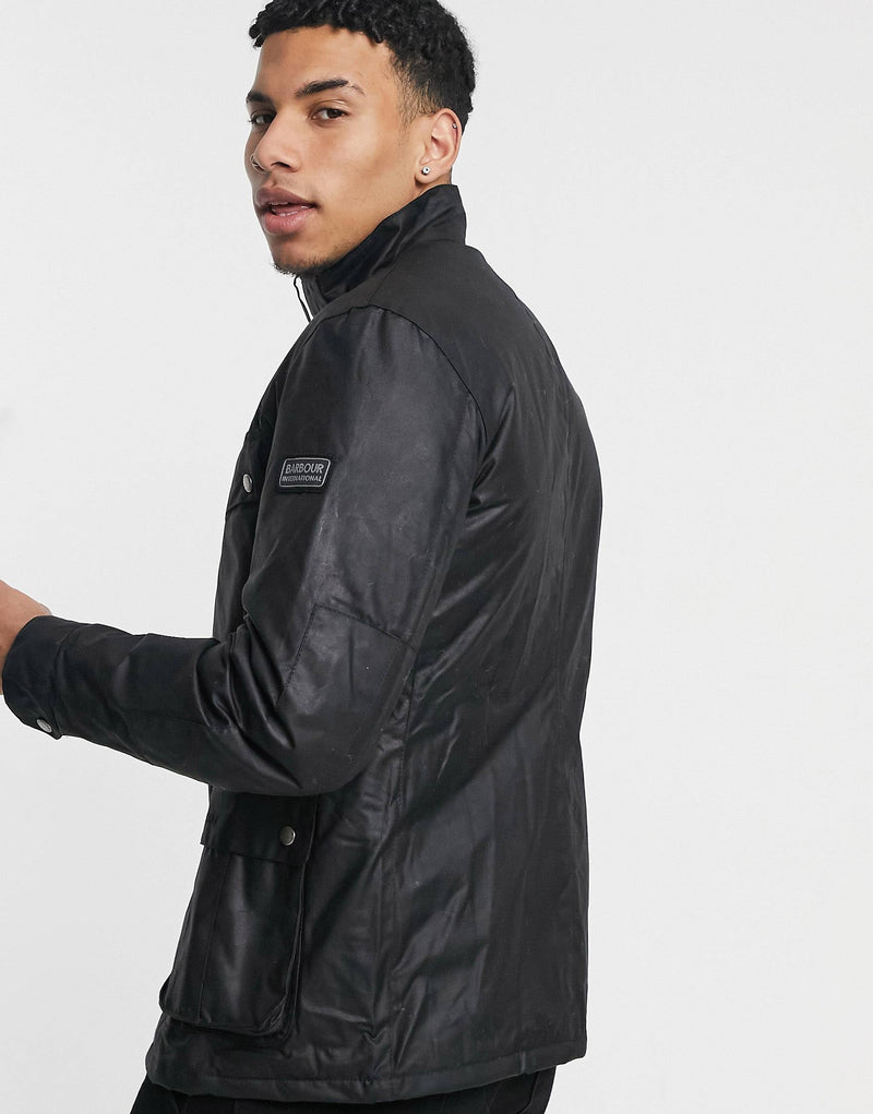 Barbour International slim fit Duke wax jacket in black