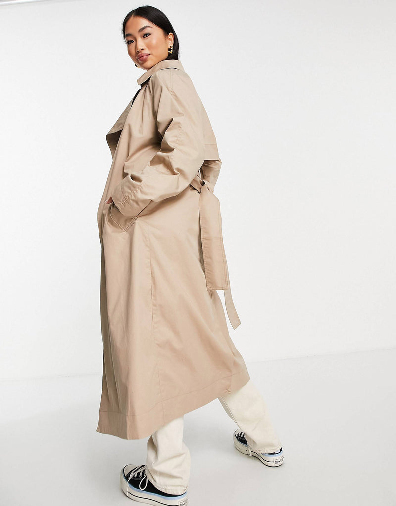 Forever New tie waist trench mac coat in stone