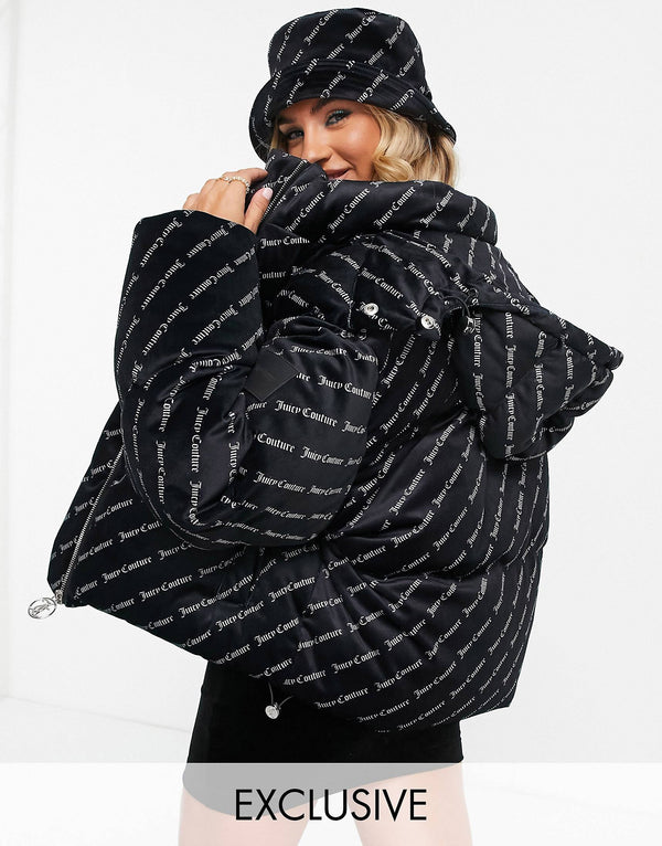 Juicy Couture × ASOS printed puffer jacket in black