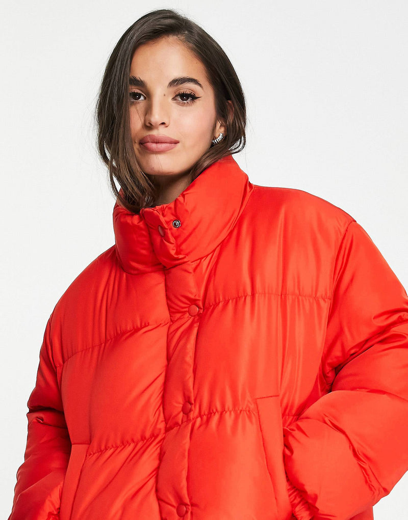 DESIGN oversized recycled puffer jacket in red