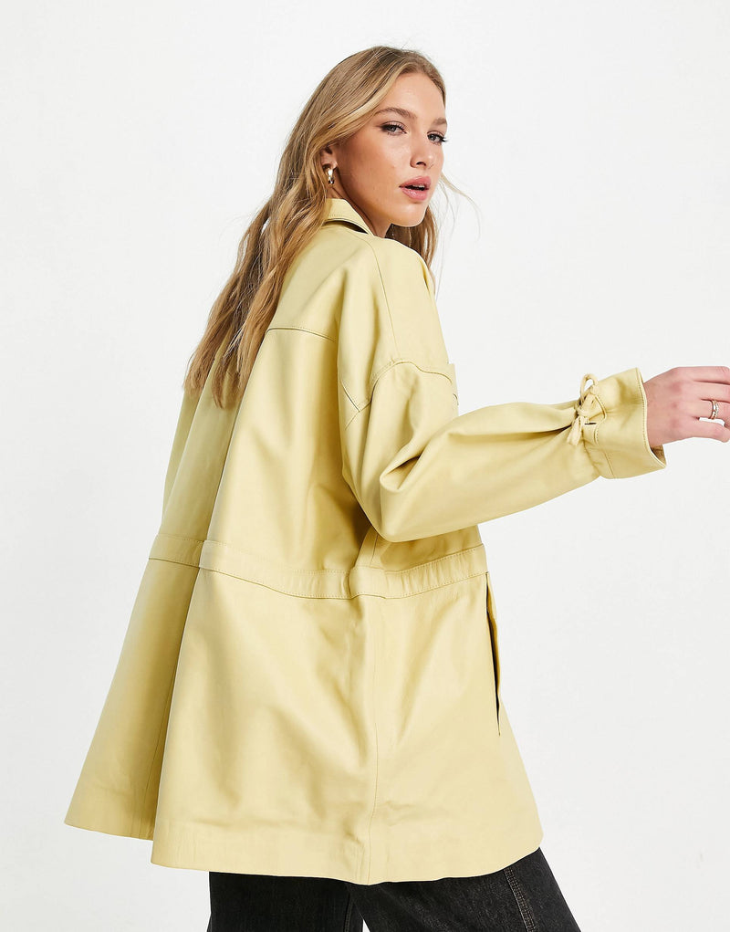 Muubaa Alep drawstring waist leather jacket in butter yellow BUTTER SIZE