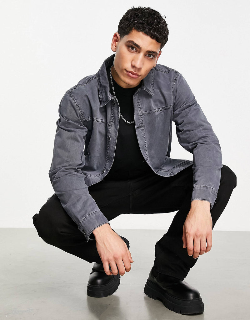 Topman western jacket with stone wash in black