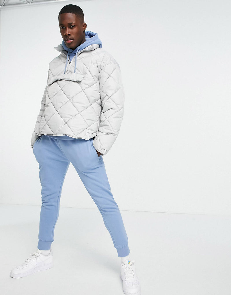 Topman recycled quilted funnel neck jacket in grey