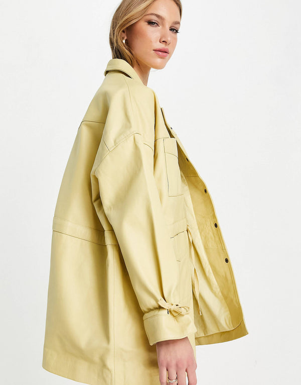 Muubaa Alep drawstring waist leather jacket in butter yellow BUTTER SIZE