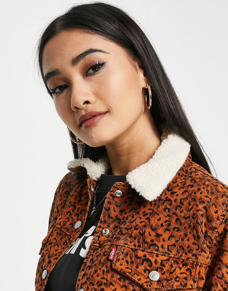 Levi's sherpa collar denim jacket in leopard print