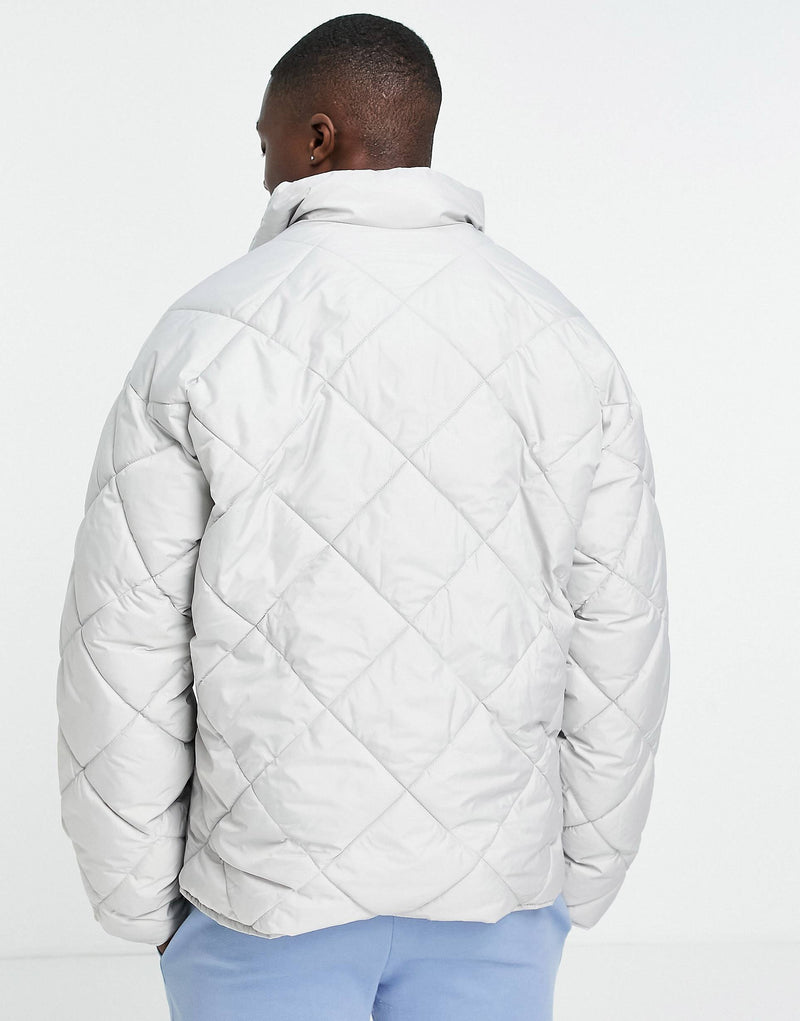 Topman recycled quilted funnel neck jacket in grey