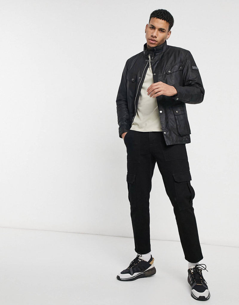 Barbour International slim fit Duke wax jacket in black